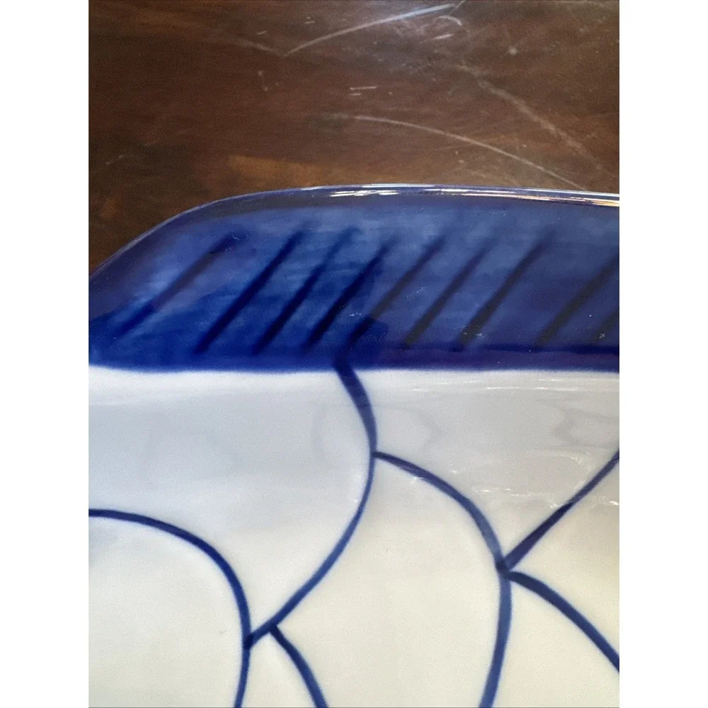 Vintage 90s Dansk Arabesque Fish Large Serving Platter Seafood Blue & White
